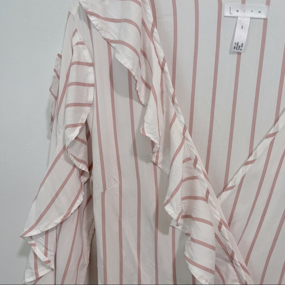 LEITH Ruffled Striped Long Sleeve Wrap Victorian Peasant Style Blouse - Picture 11 of 16